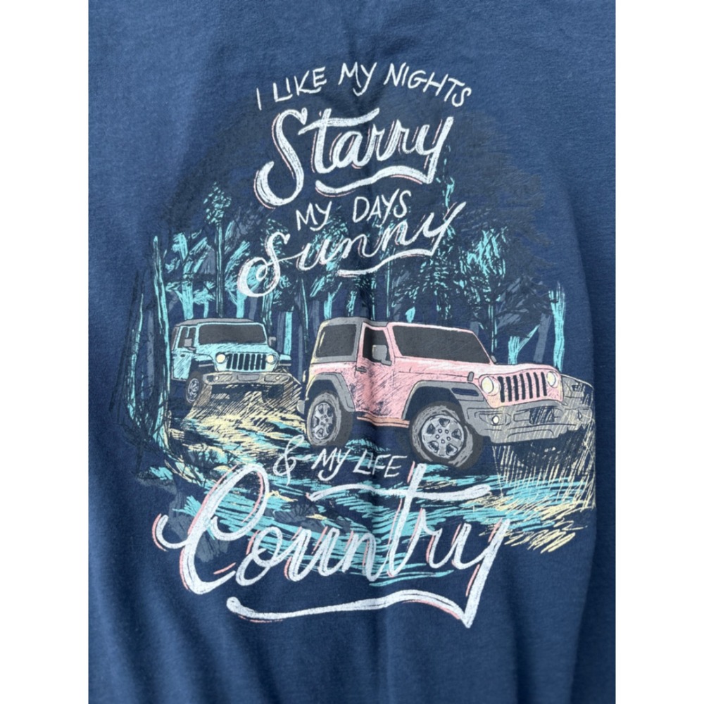 Lincoln Outfitters Women 2X Pink Jeep Tee Navy Blue Country Life Starry Nights